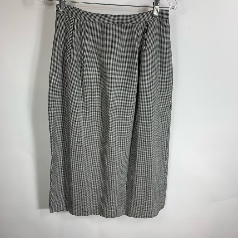 Vintage Herringbone Black White Midi Pencil Skirt XS